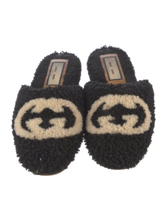 Gucci Interlocking G Logo Shearling Mules