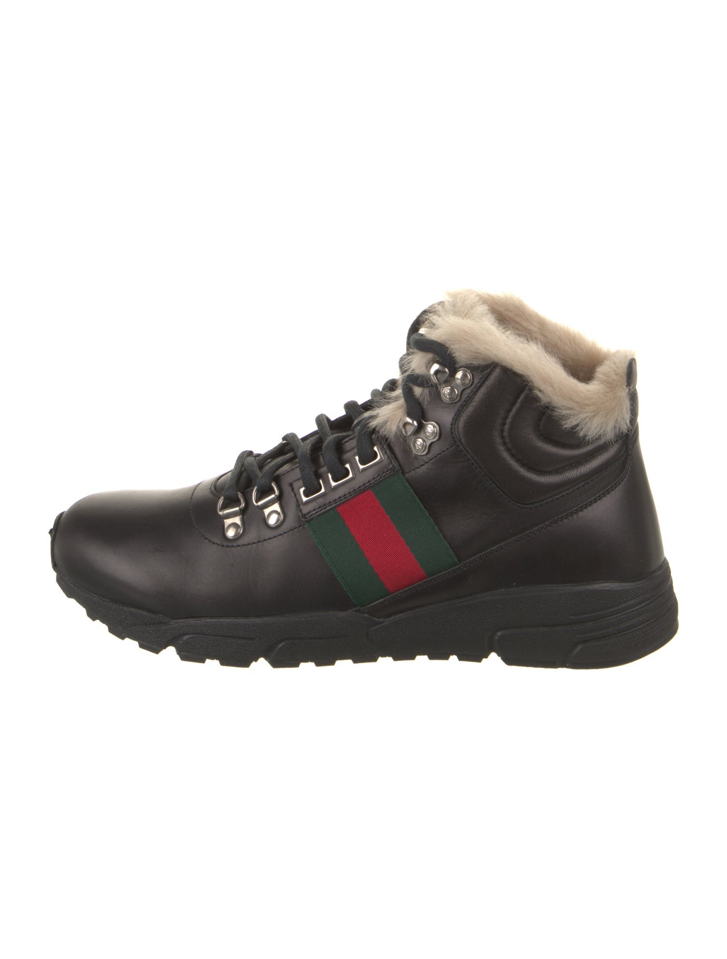 Gucci Web Accent Leather Hiking Boots