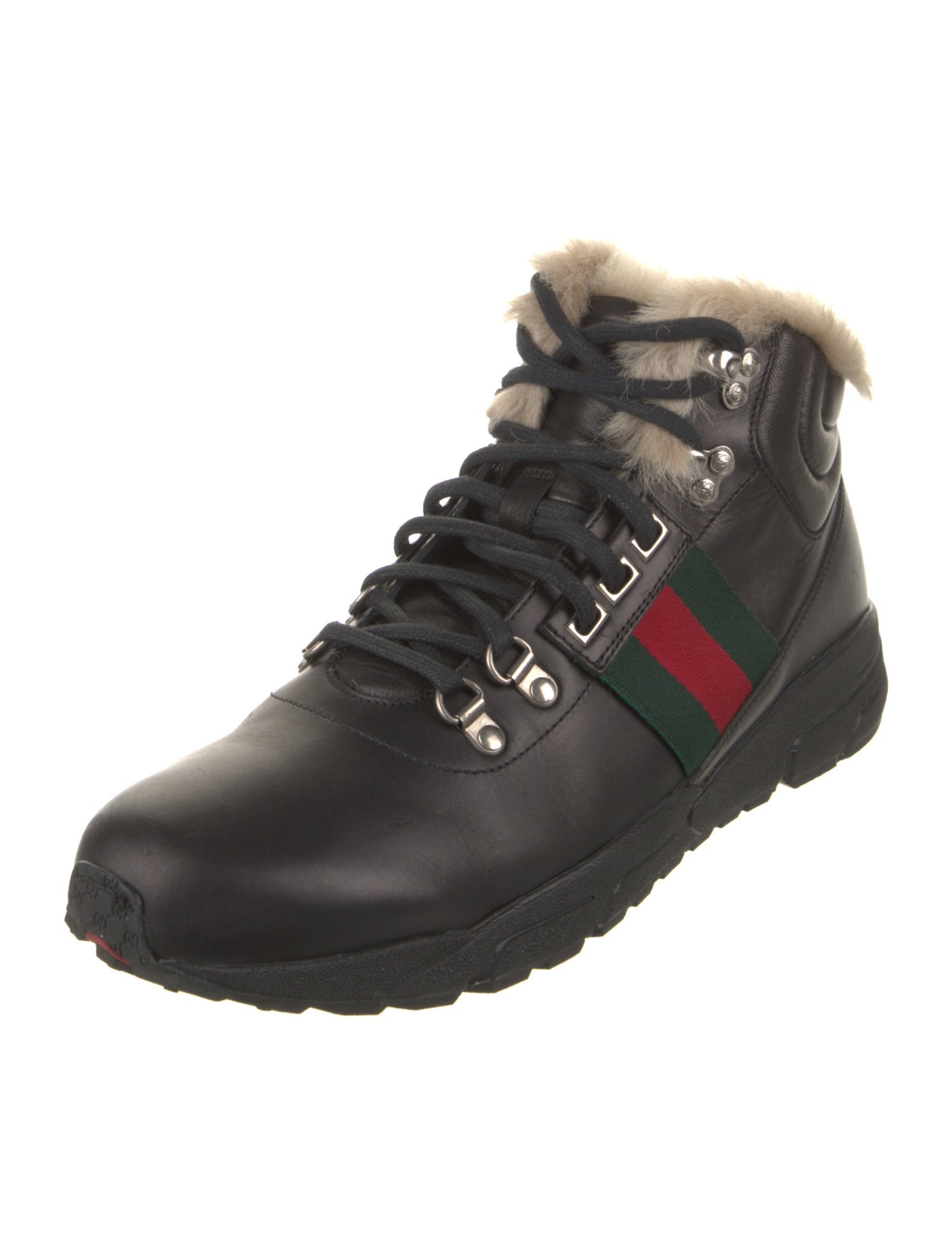 Gucci Web Accent Leather Hiking Boots
