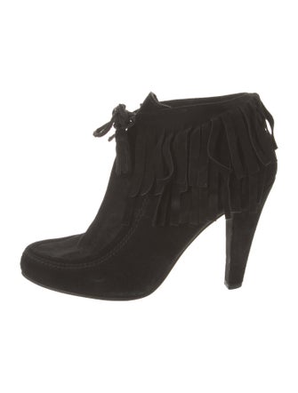 Gucci Suede Fringe Trim Accent Lace-Up Boots