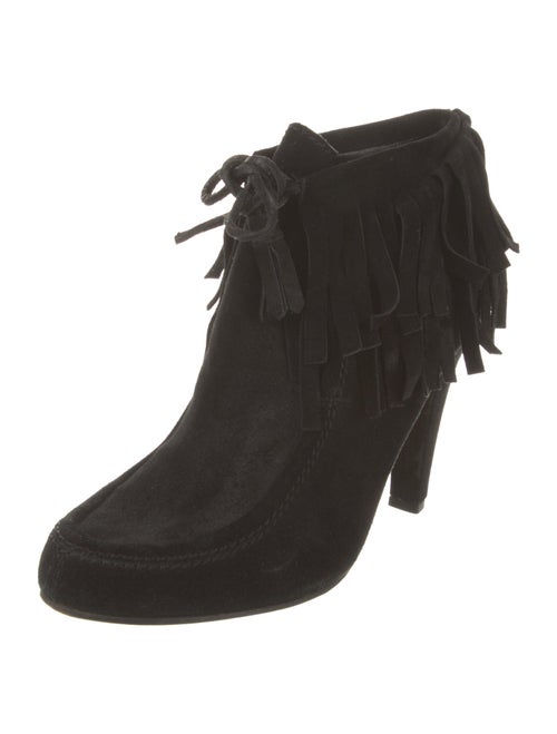 Gucci Suede Fringe Trim Accent Lace-Up Boots