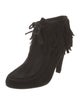 Gucci Suede Fringe Trim Accent Lace-Up Boots