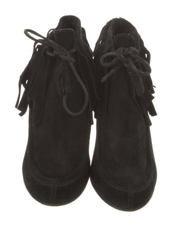 Gucci Suede Fringe Trim Accent Lace-Up Boots