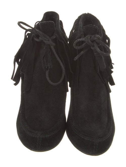 Gucci Suede Fringe Trim Accent Lace-Up Boots