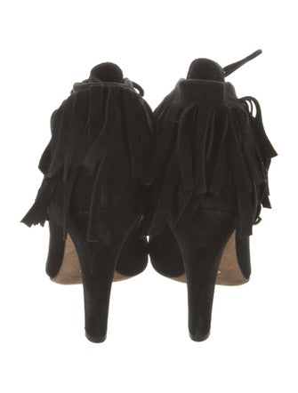 Gucci Suede Fringe Trim Accent Lace-Up Boots
