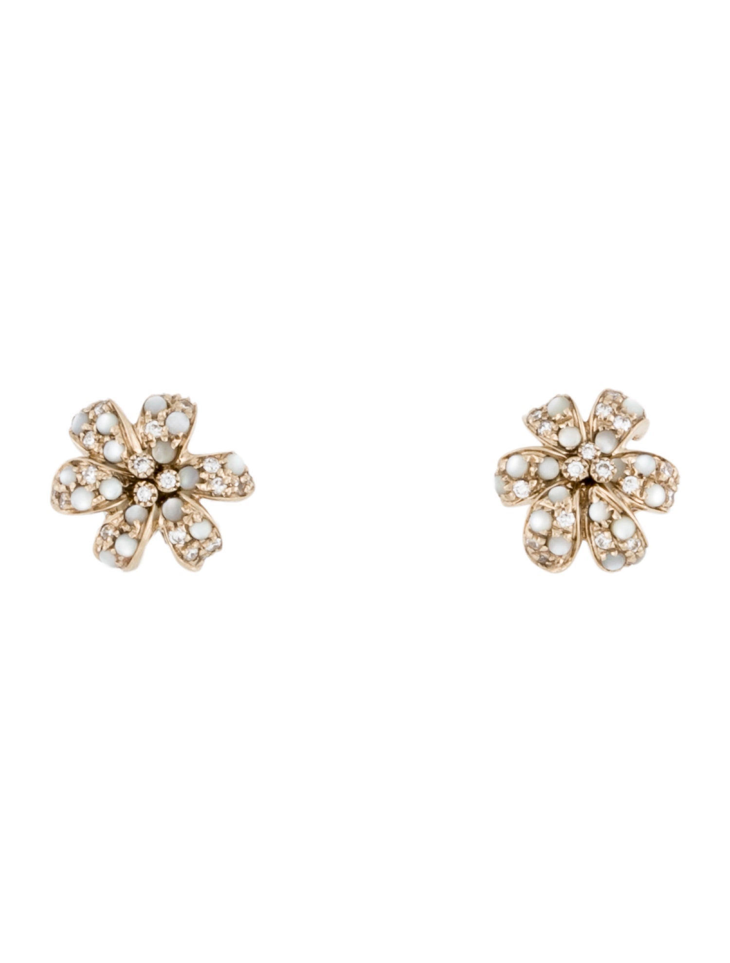Gucci 18K Mother of Pearl & Diamond Floral Stud Earrings