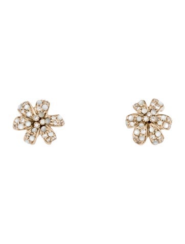 Gucci Stud 18K Mother of Pearl & Diamond Floral Earrings
