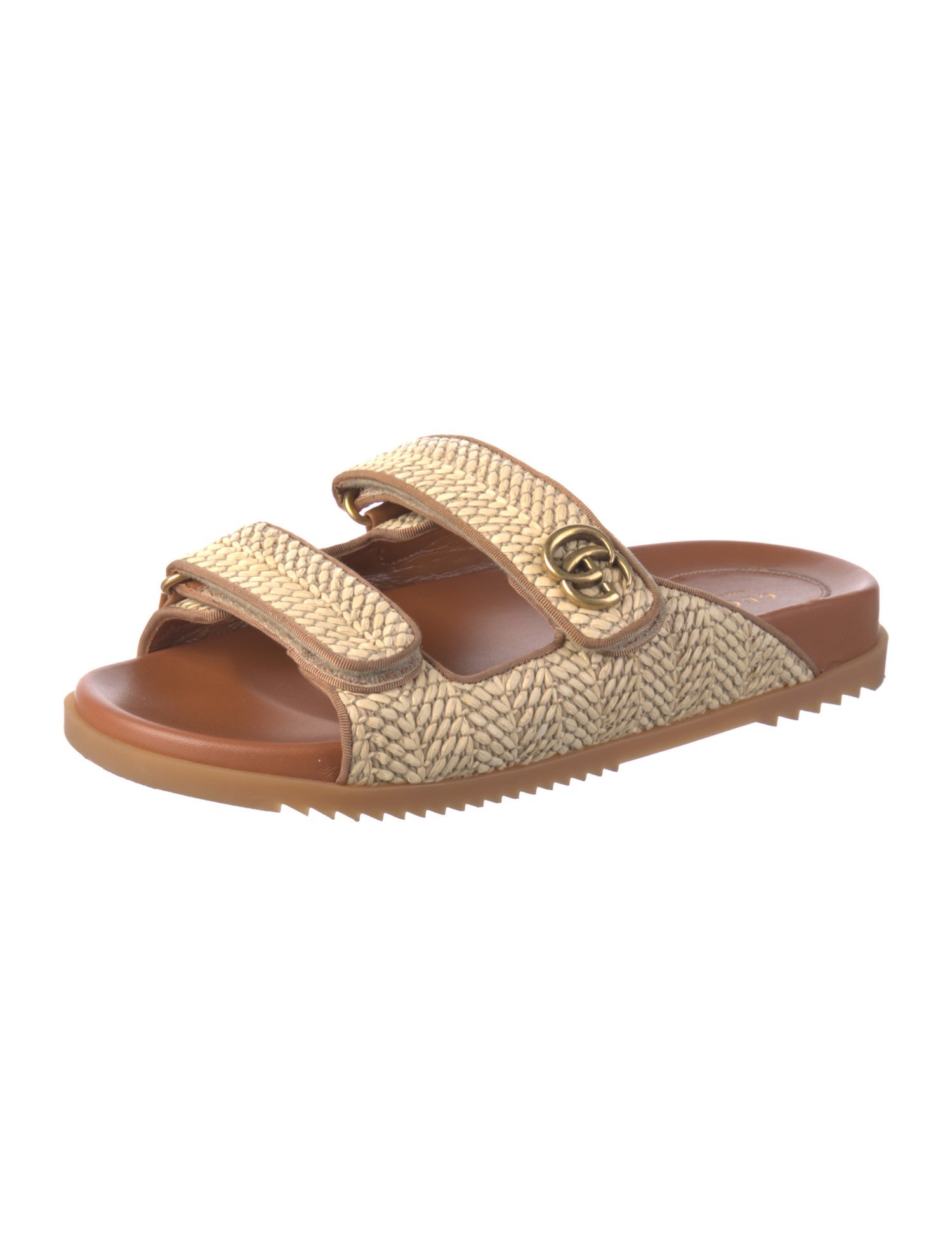 Gucci Double G Logo Raffia Slides