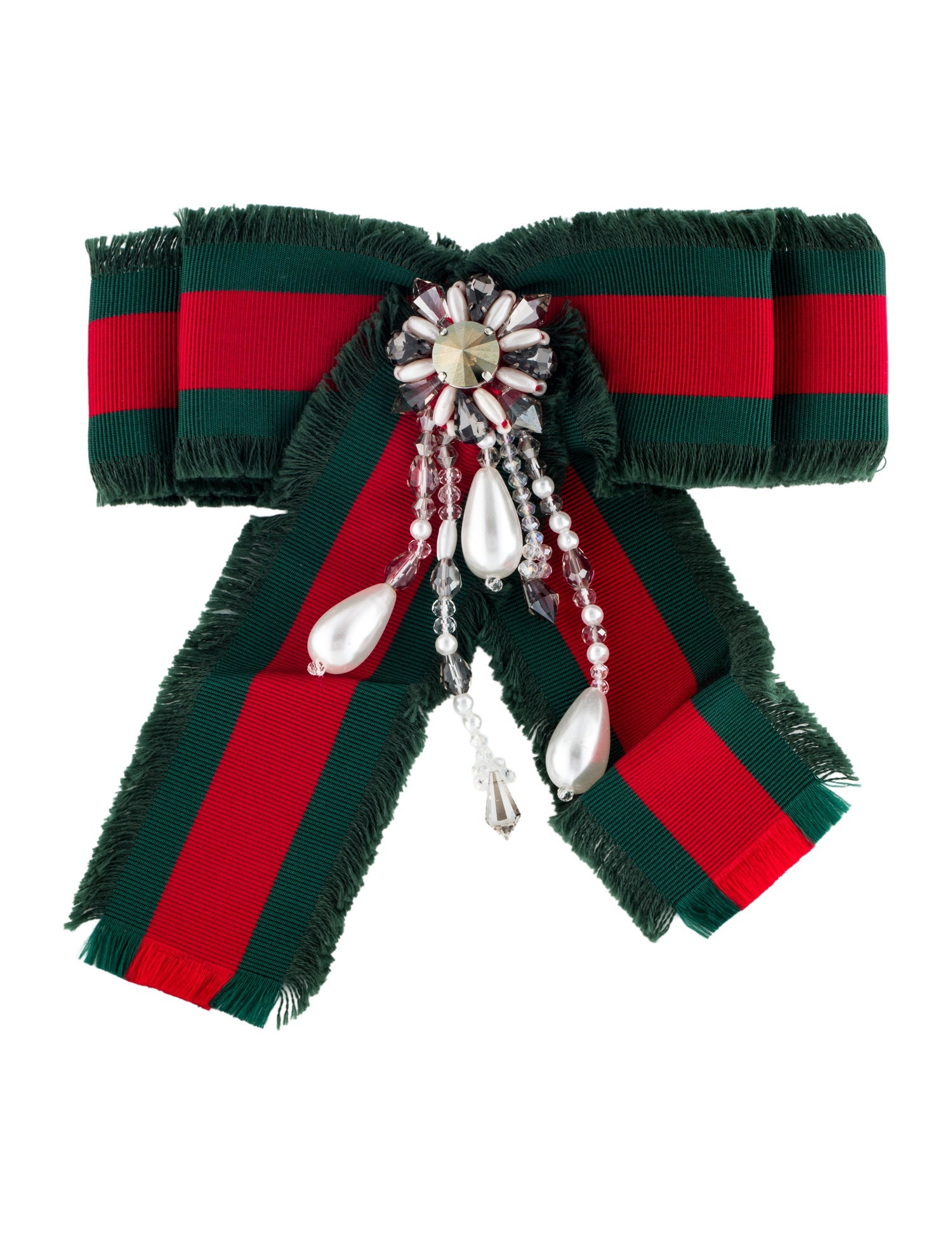 Gucci Faux Pearl & Crystal Web Bow Brooch