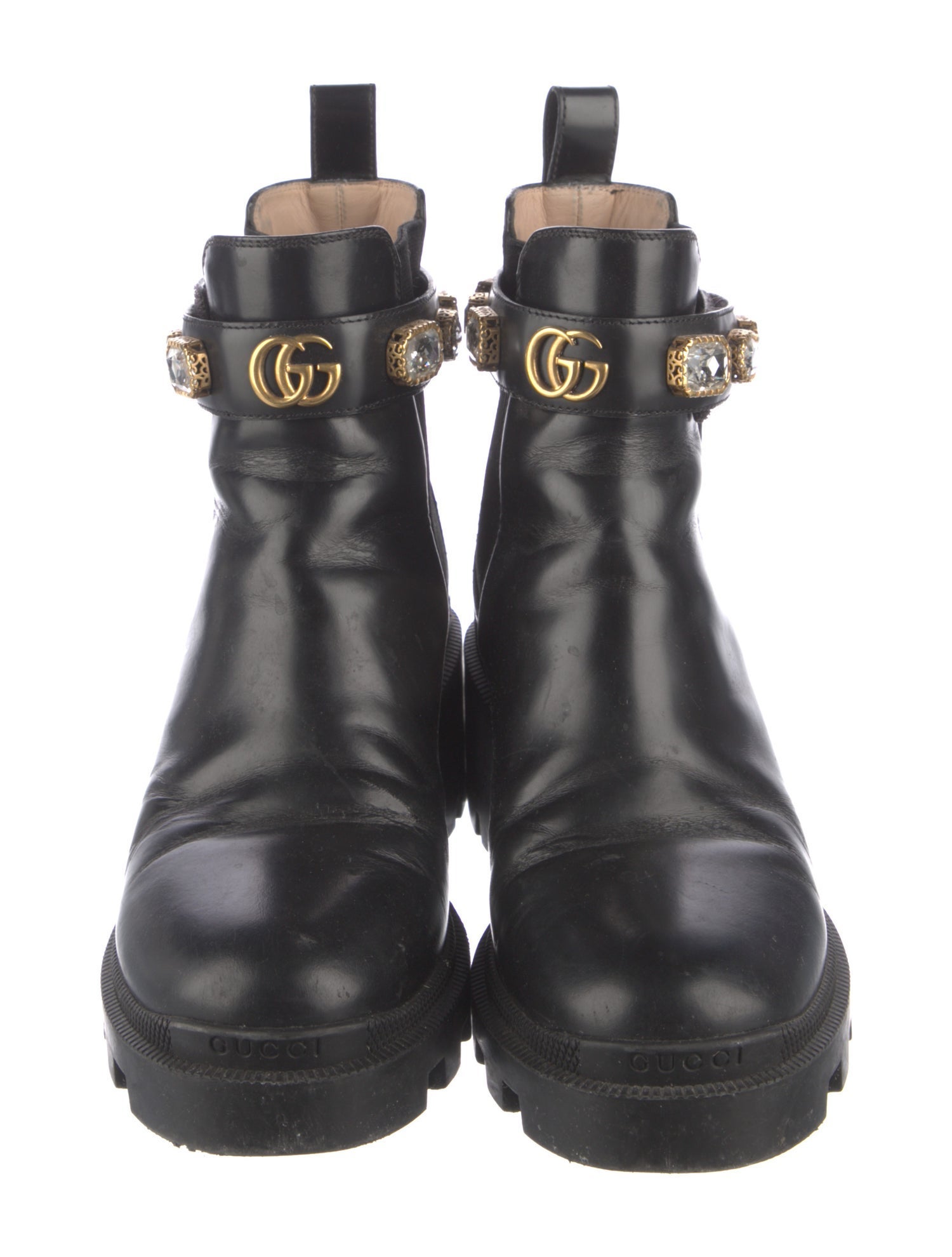 Gucci GG Crystal Leather Combat Boots