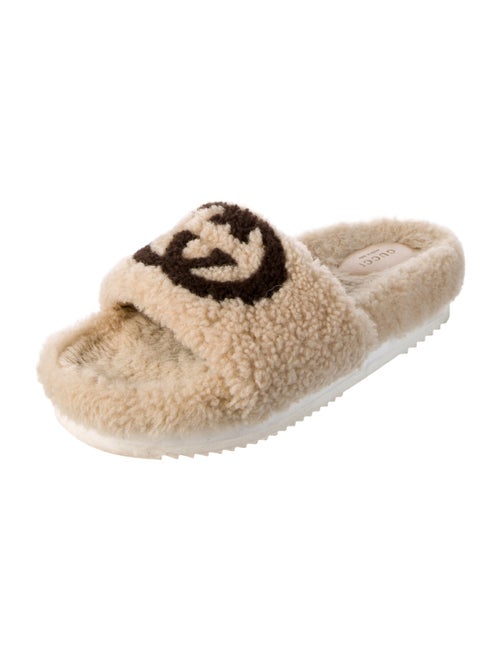 Gucci Interlocking G Logo Shearling Slides