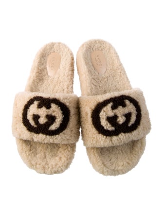 Gucci Interlocking G Logo Shearling Slides