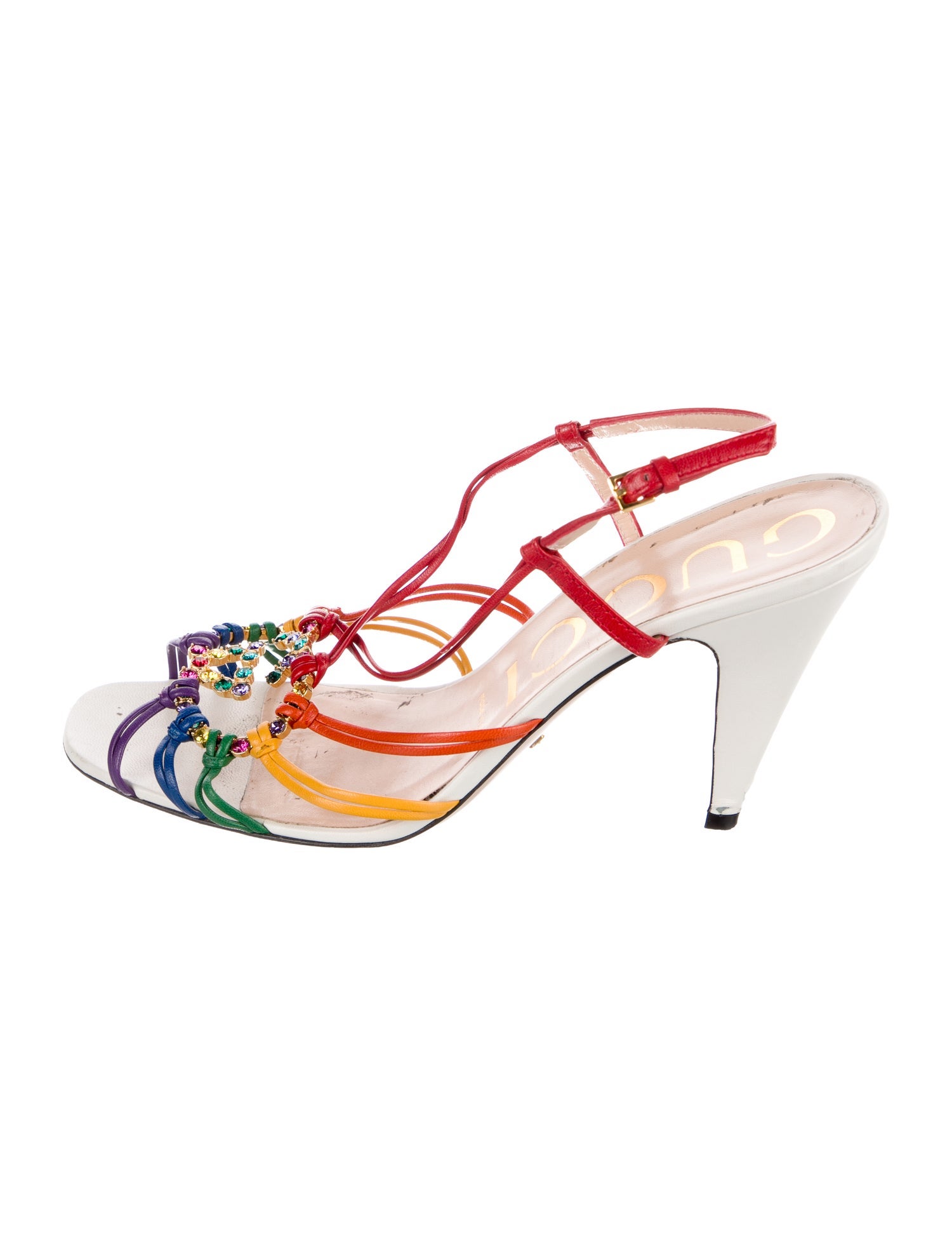 Gucci Leather Colorblock Pattern Slingback Sandals