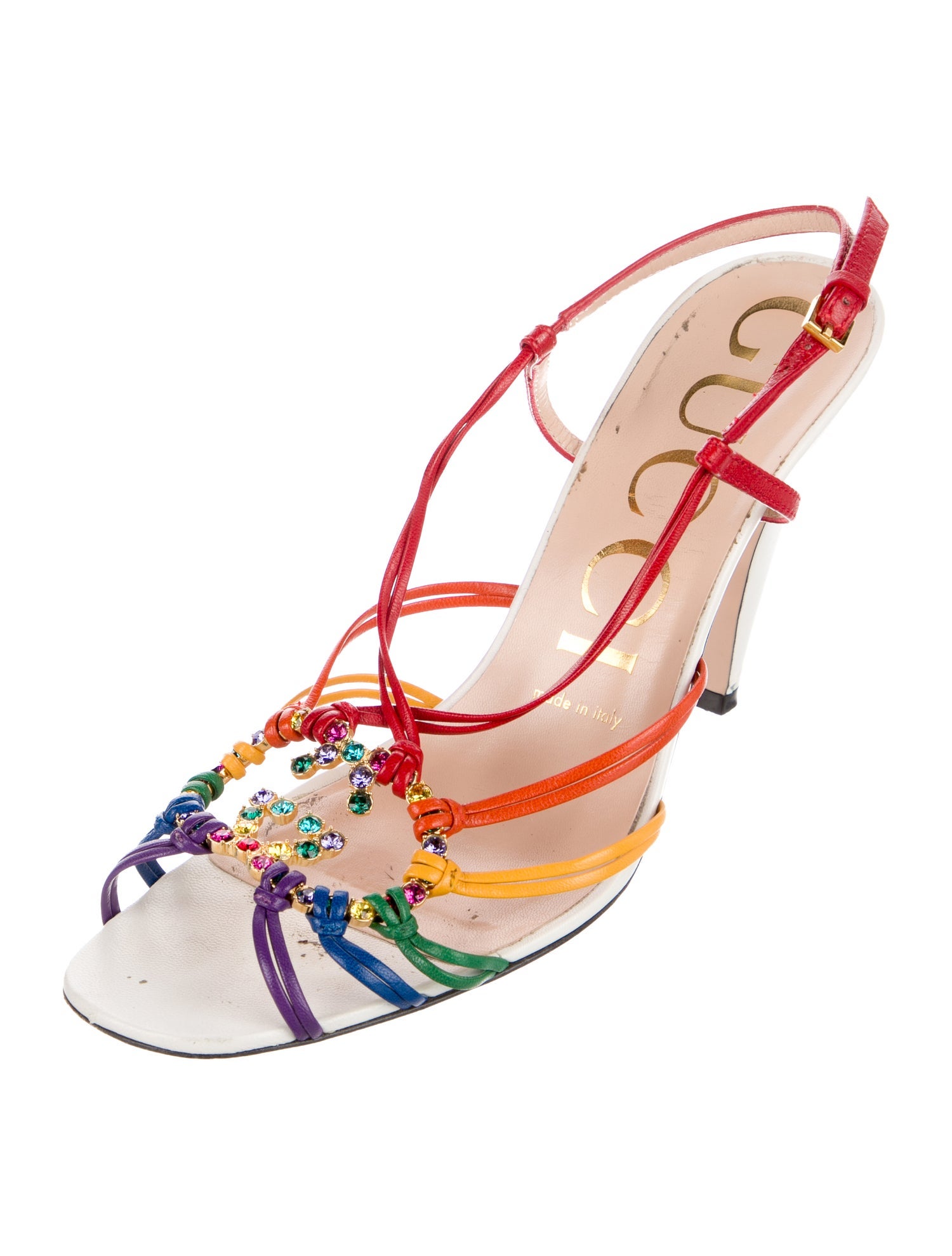 Gucci Leather Colorblock Pattern Slingback Sandals