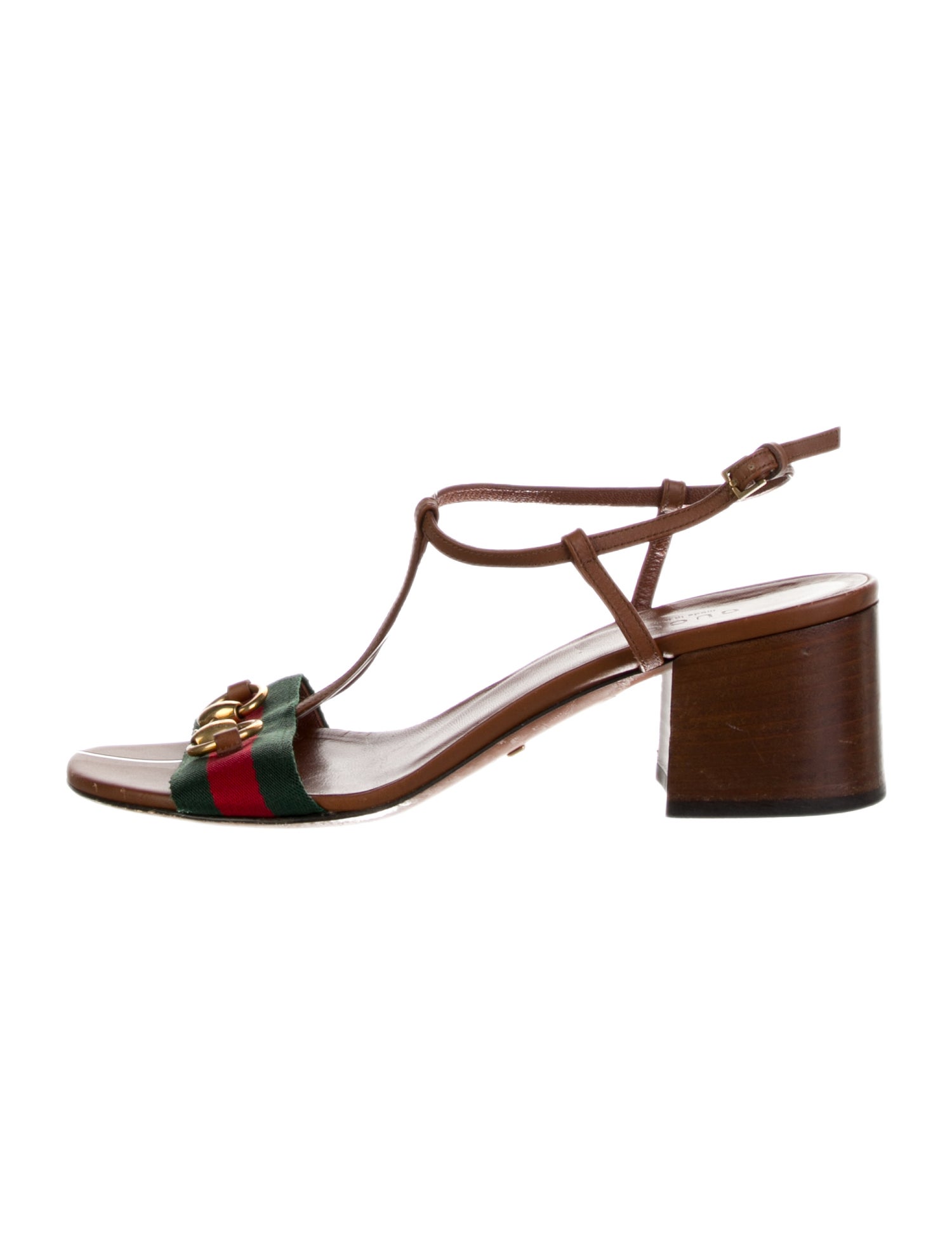 Gucci Leather Colorblock Pattern T-Strap Sandals