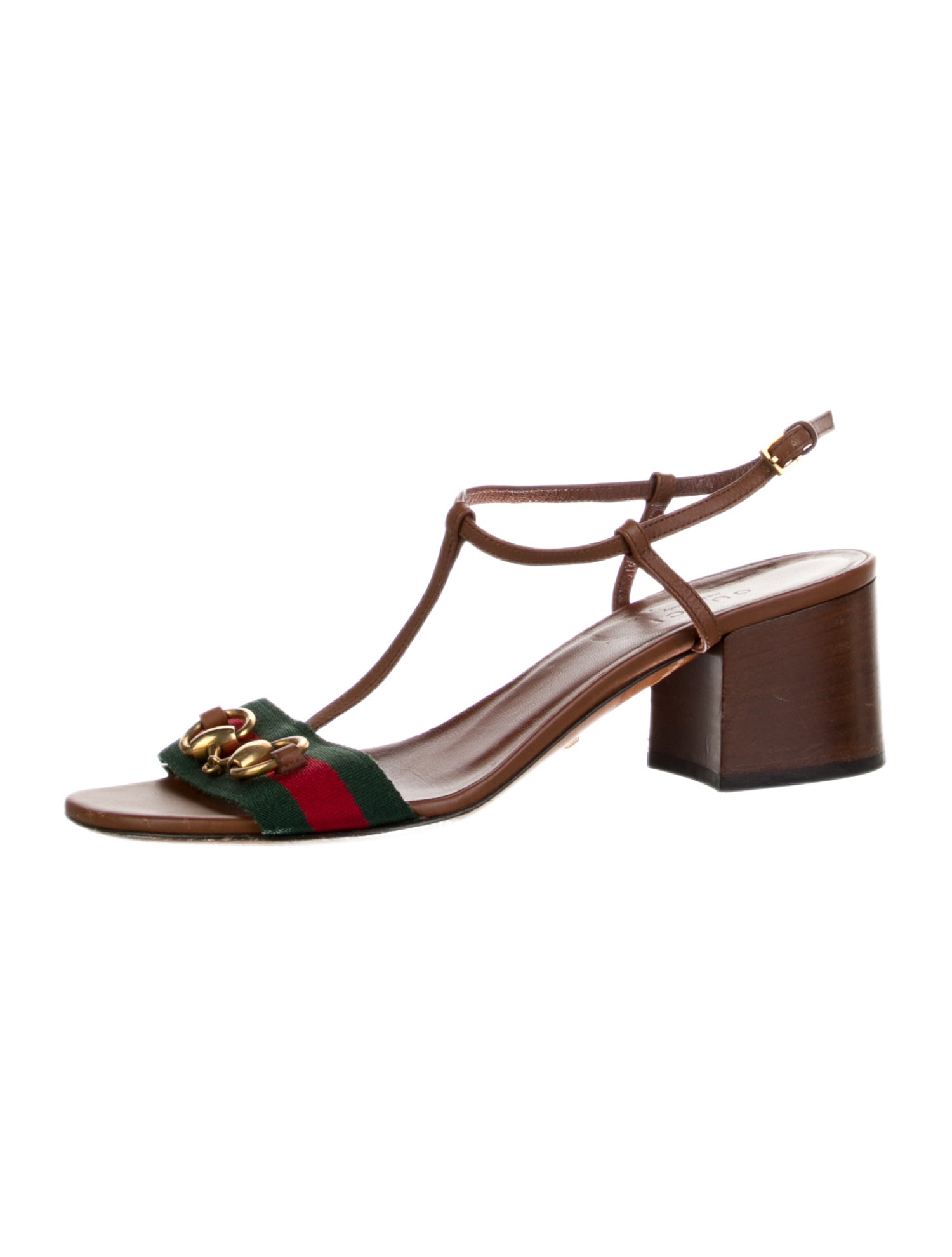 Gucci Leather Colorblock Pattern T-Strap Sandals