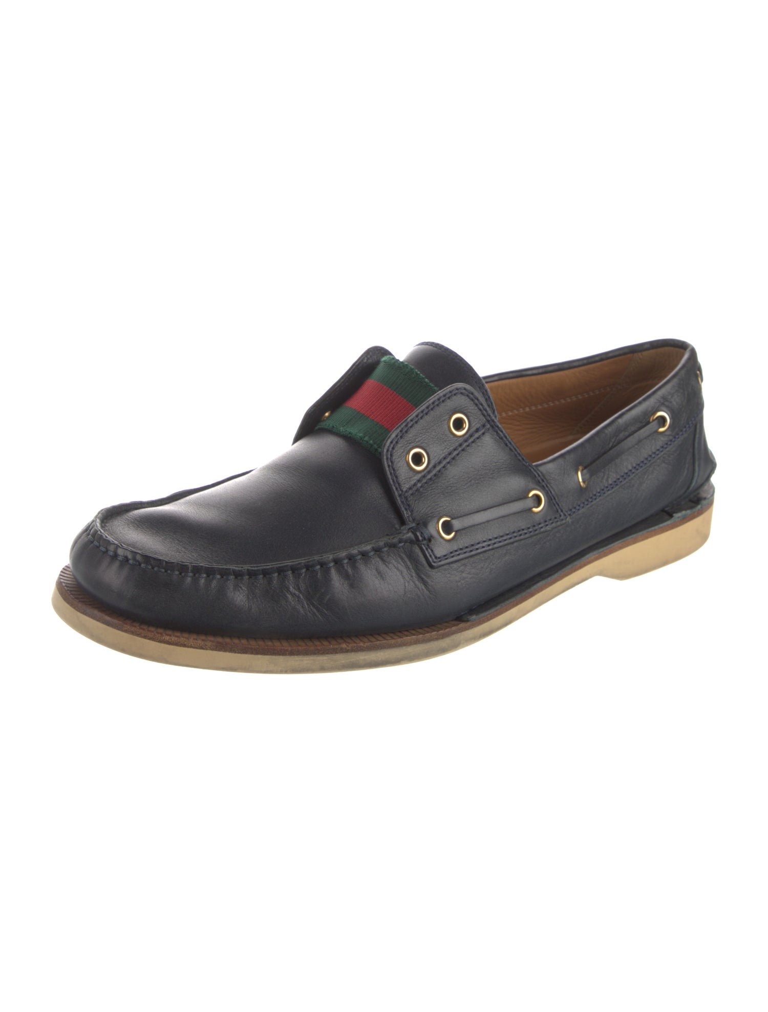 Gucci Web Accent Leather Boat Shoes