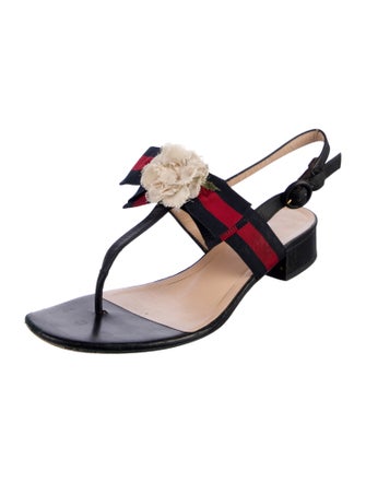 Gucci Sylvie Web Accent Leather Slingback Sandals
