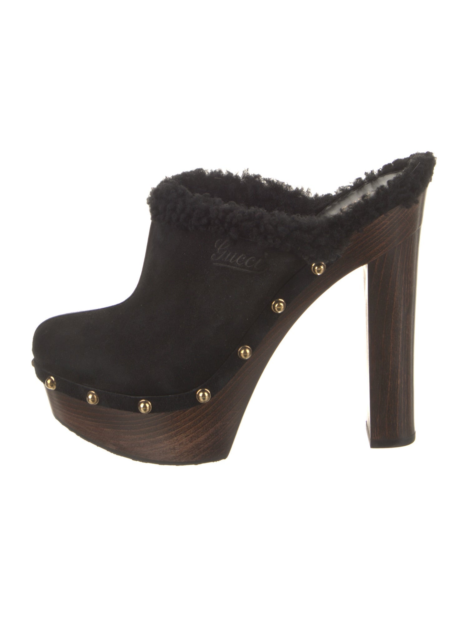 Gucci Suede Studded Accents Mules