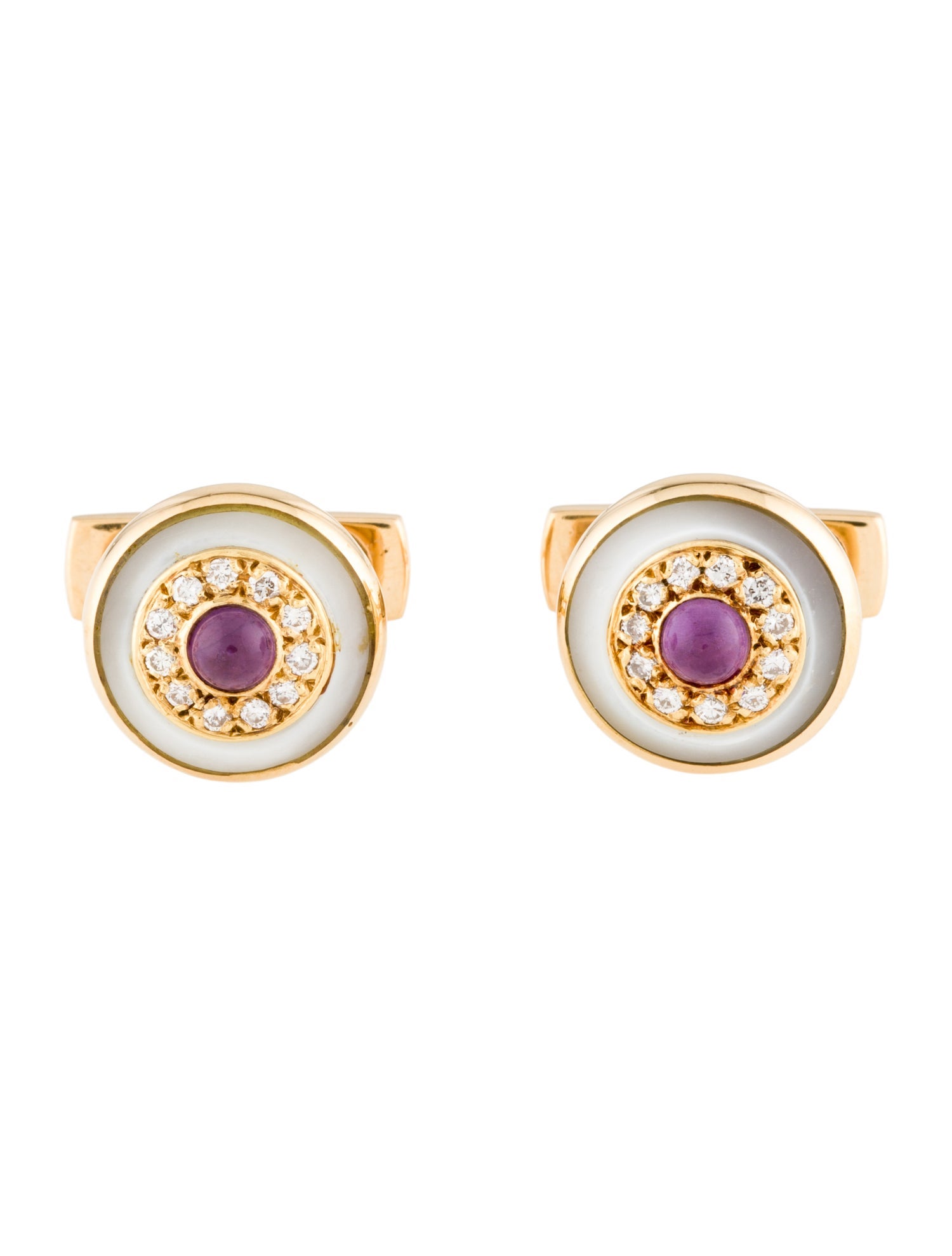 Gucci Vintage 18K Mother of Pearl, Amethyst & Diamond Cufflinks