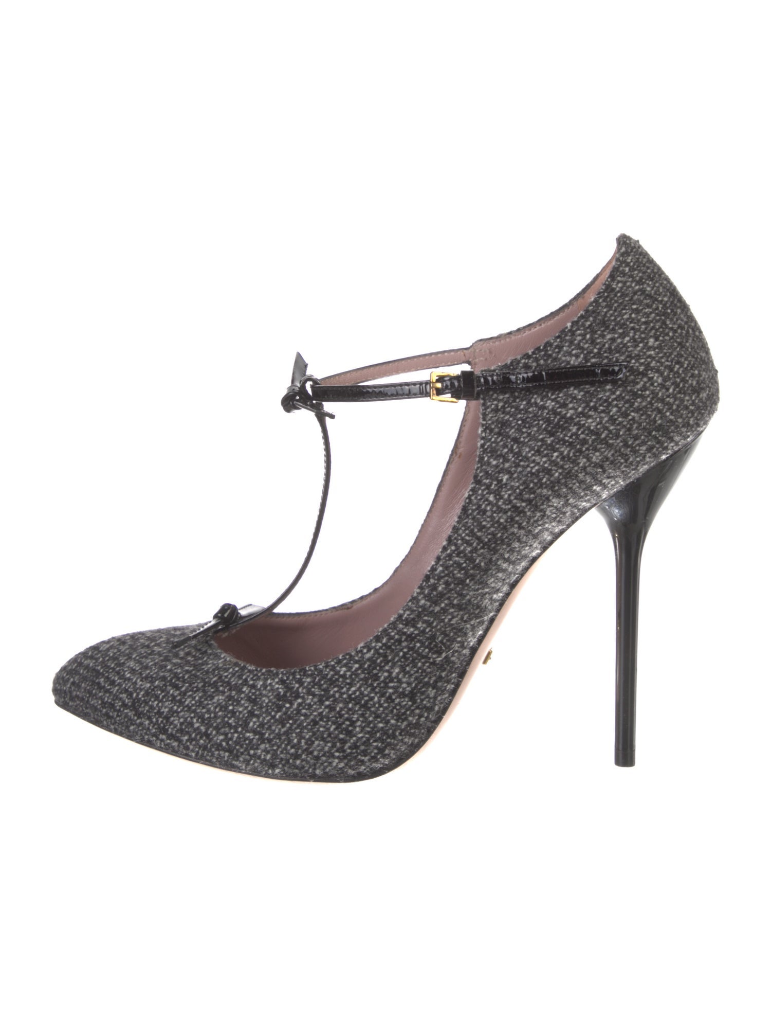 Gucci Tweed Pattern T-Strap Pumps