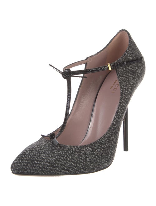 Gucci Tweed Pattern T-Strap Pumps