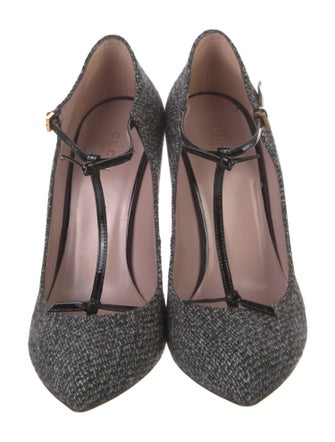 Gucci Tweed Pattern T-Strap Pumps