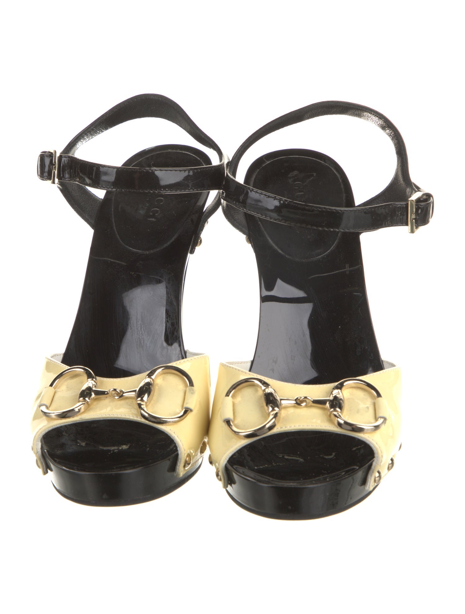 Gucci Patent Leather Colorblock Pattern Slingback Sandals