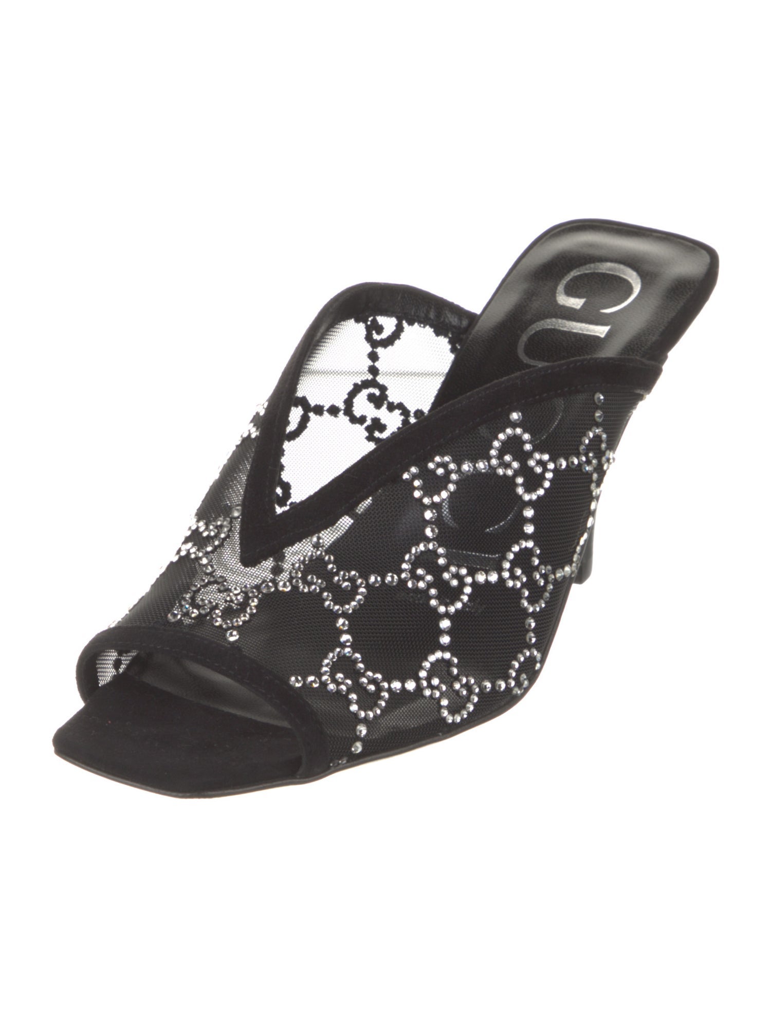 Gucci Suede Crystal Embellishments Mules