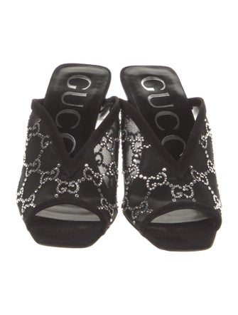 Gucci Suede Crystal Embellishments Mules
