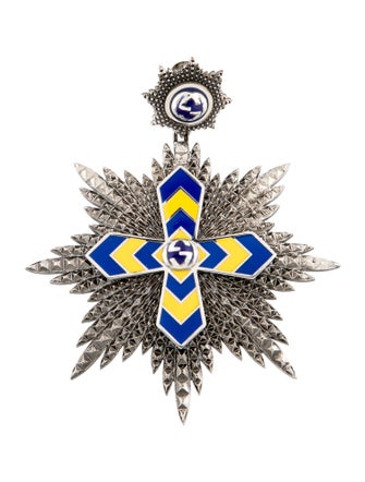 Gucci Enamel Interlocking G Cross Brooch