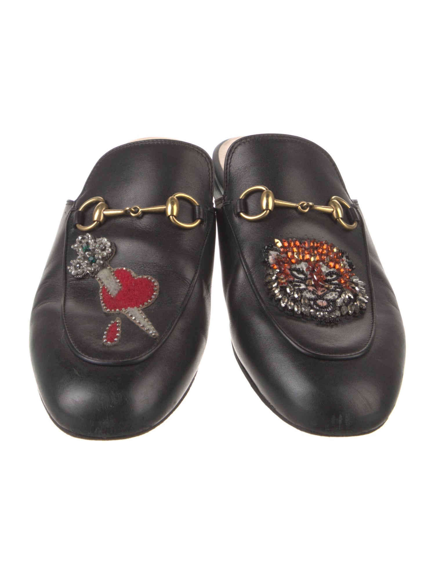 Gucci Leather Crystal Embellishments Mules