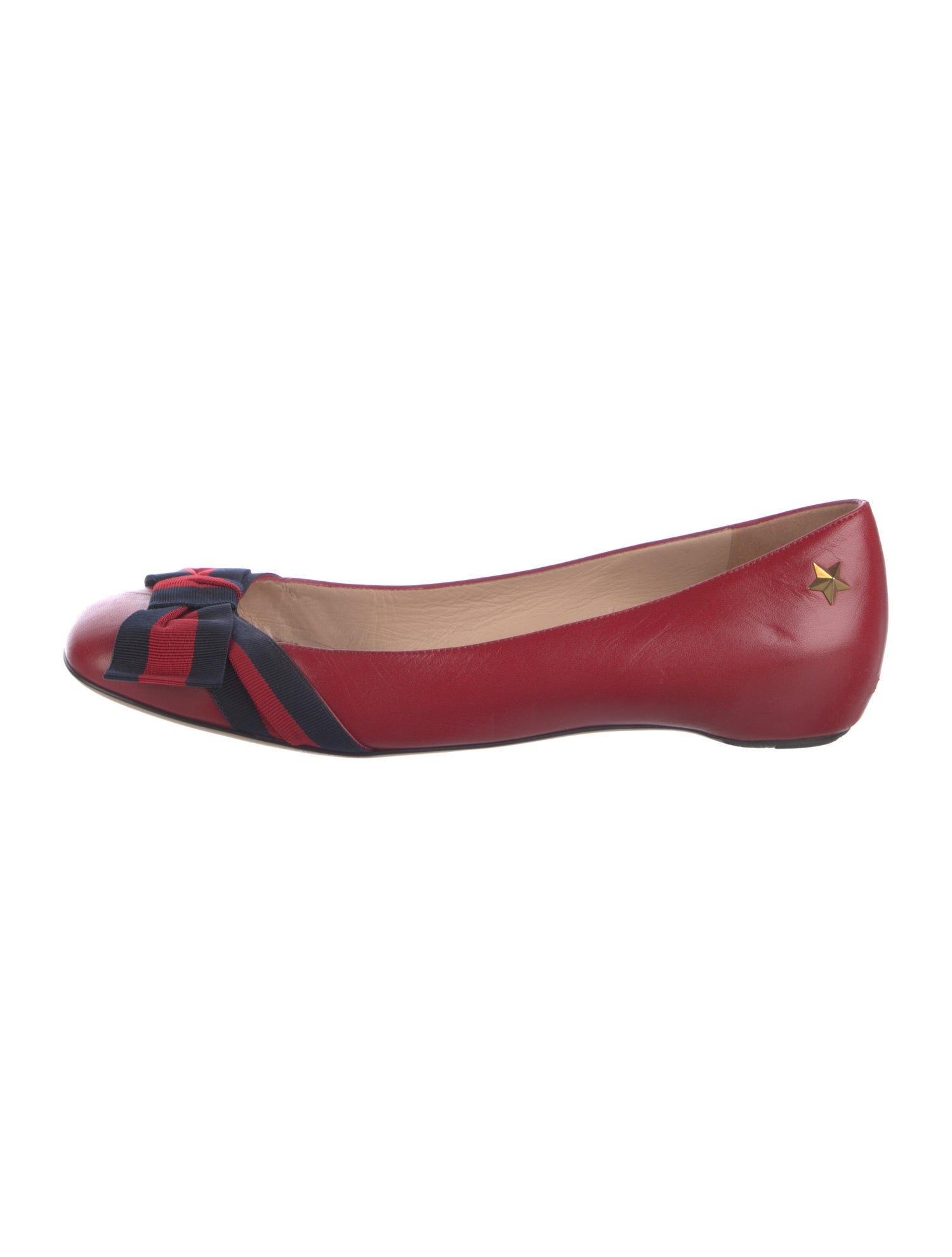 Gucci Sylvie Web Accent Leather Ballet Flats