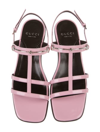 Gucci Horsebit Accent Patent Leather T-Strap Sandals