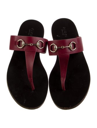 Gucci Horsebit Accent Leather T-Strap Sandals
