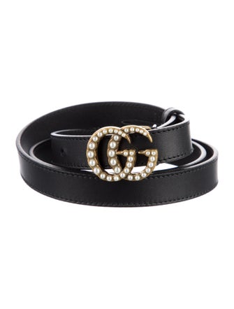 Gucci Faux Pearl Accents Skinny Belt