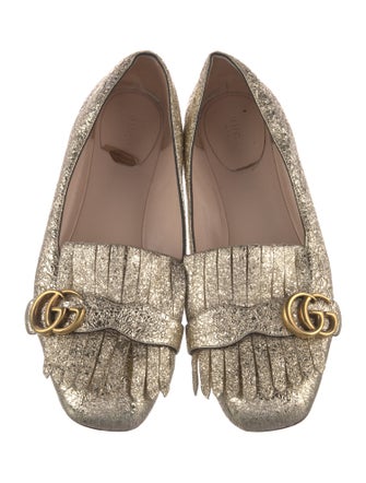 Gucci Patent Leather Fringe Trim Accent Ballet Flats