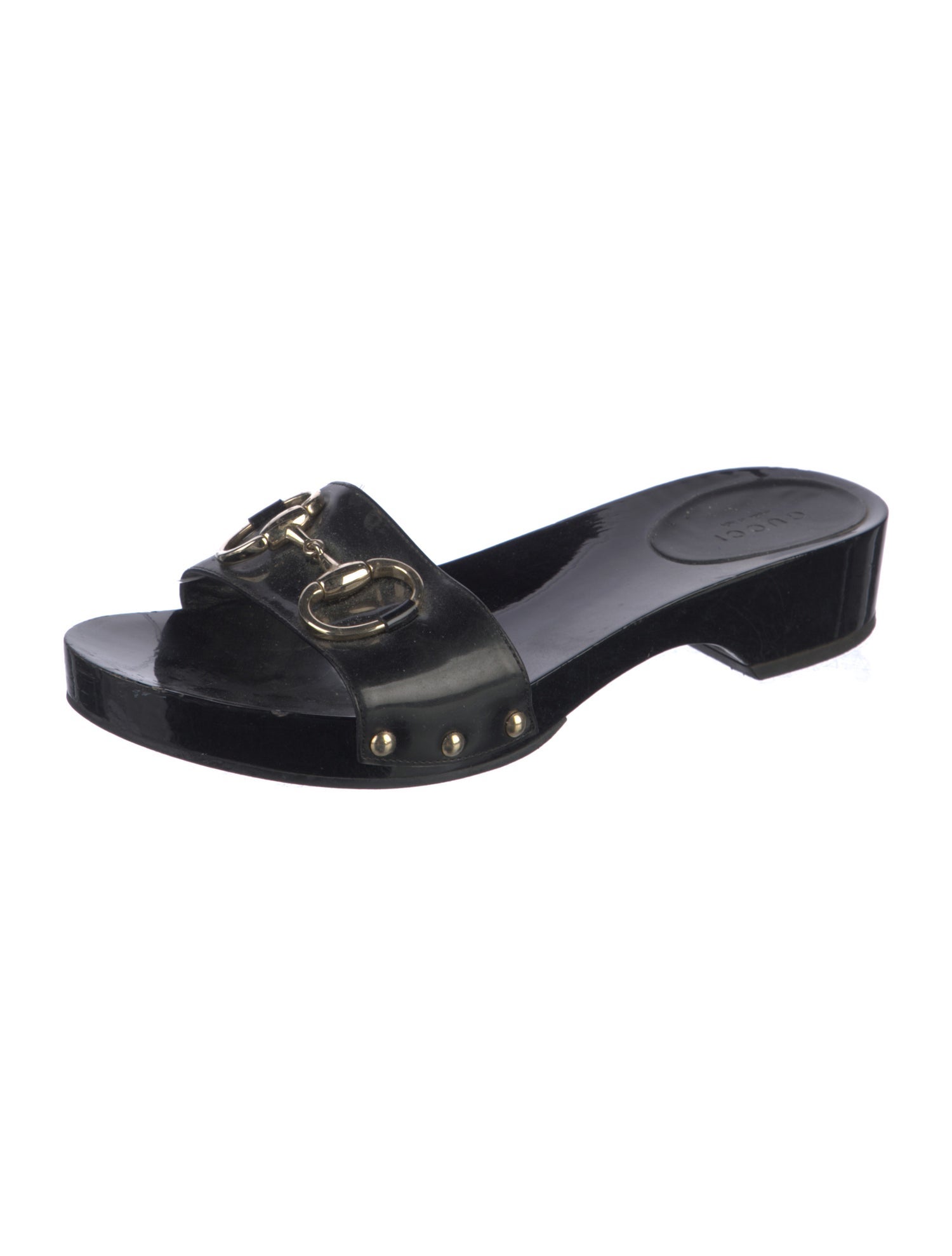 Gucci Horsebit Accent Patent Leather Slides