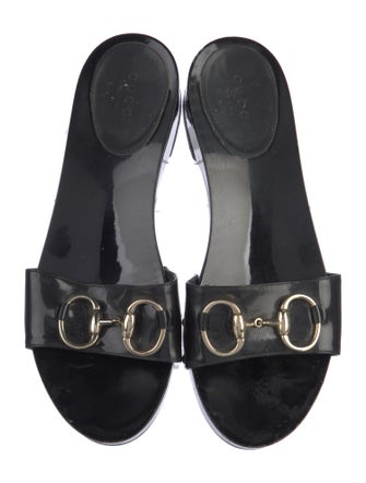 Gucci Horsebit Accent Patent Leather Slides