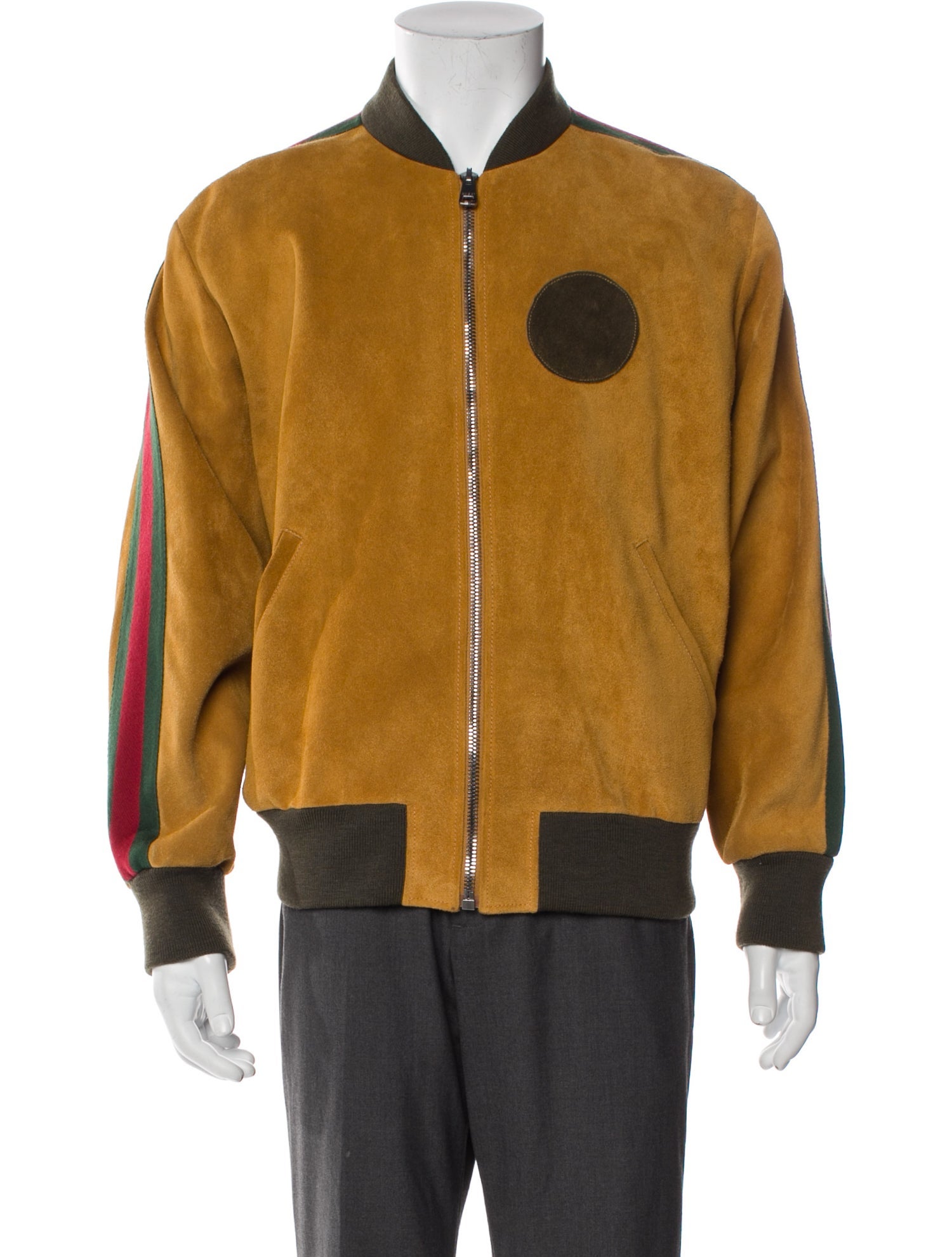 Gucci Web Accent Calf Leather Bomber Jacket