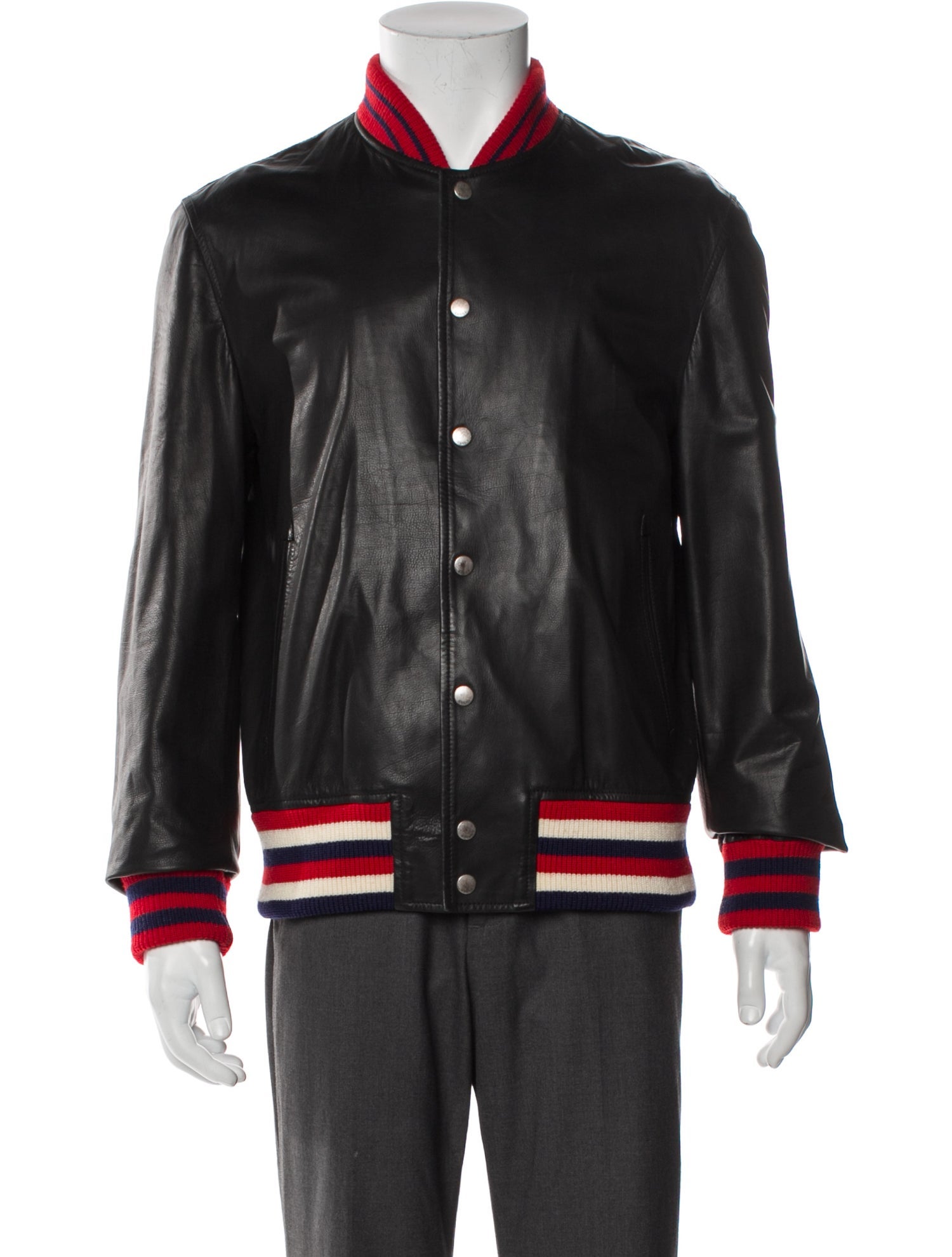 Gucci Sylvie Web Accent Leather Varsity Jacket
