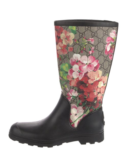 Gucci Flora Print Leather Trim Embellishment Rain Boots