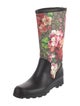 Gucci Flora Print Leather Trim Embellishment Rain Boots