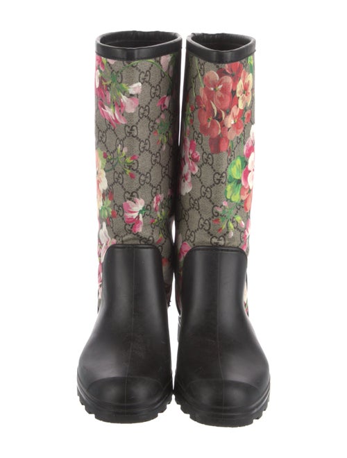 Gucci Flora Print Leather Trim Embellishment Rain Boots