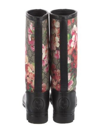 Gucci Flora Print Leather Trim Embellishment Rain Boots