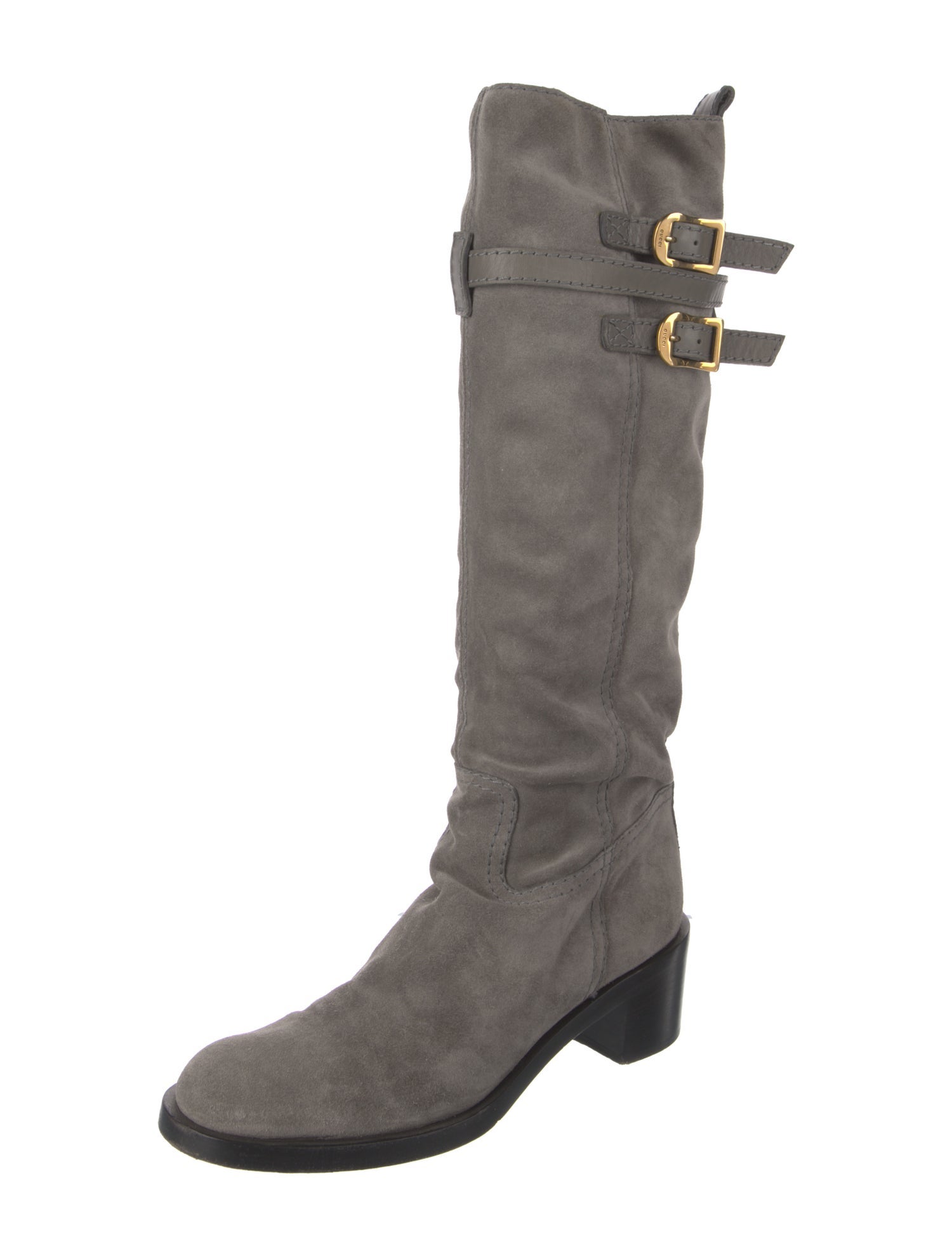 Gucci Suede Leather Trim Embellishment Riding Boots