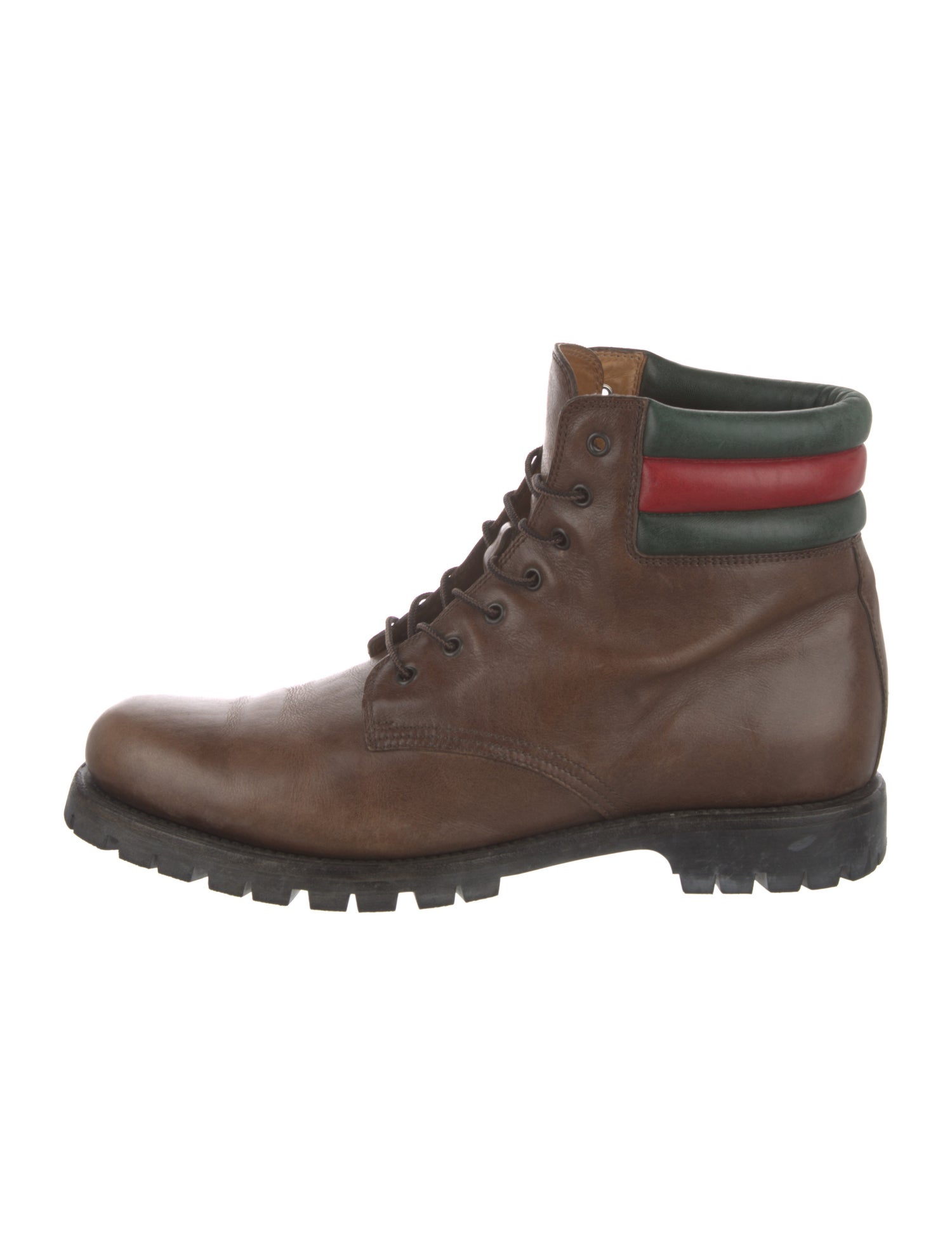 Gucci Web Accent Leather Hiking Boots