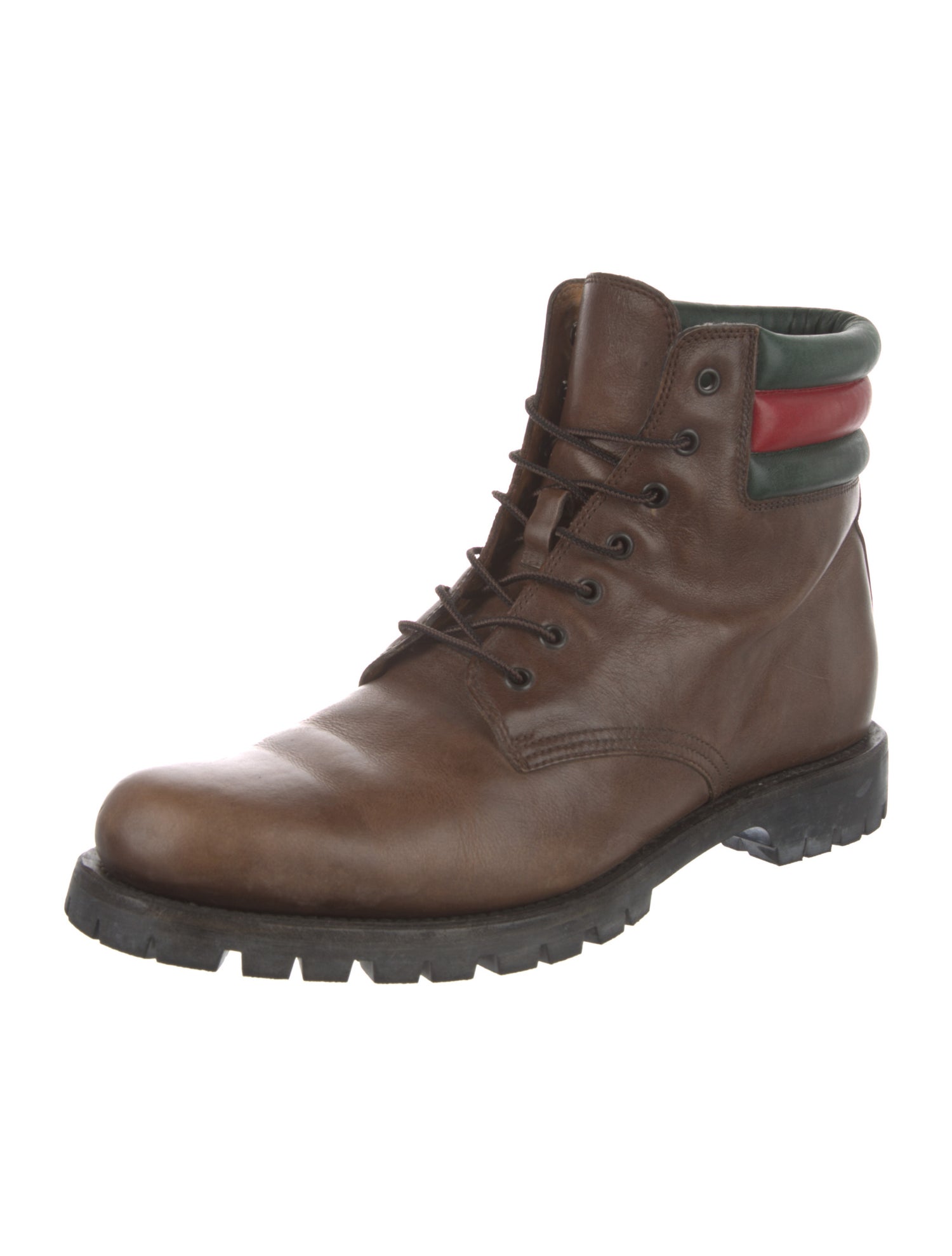 Gucci Web Accent Leather Hiking Boots