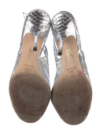 Gucci Snakeskin Leather Trim Embellishment Slingback Sandals