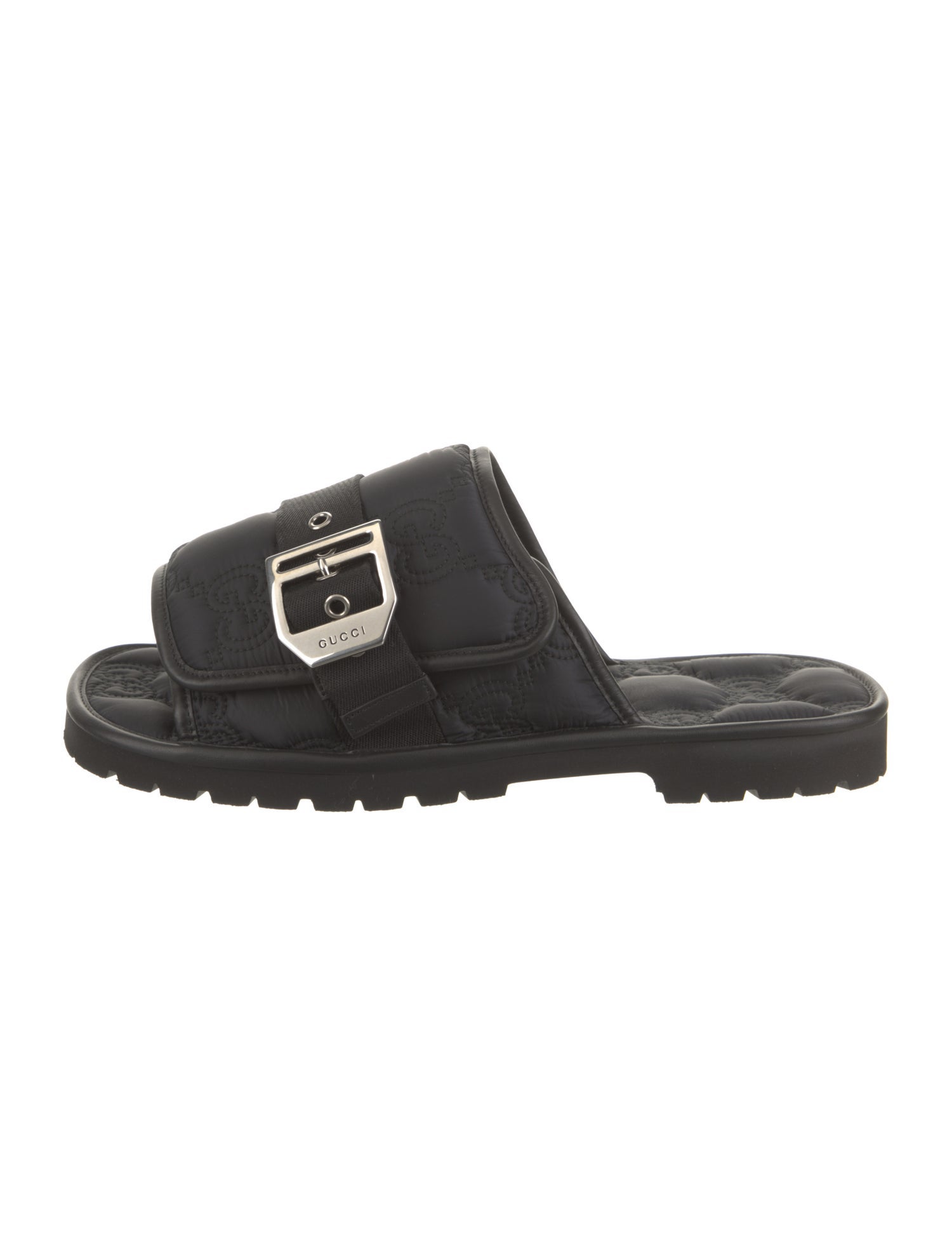 Gucci Nylon Leather Trim Embellishment Slides